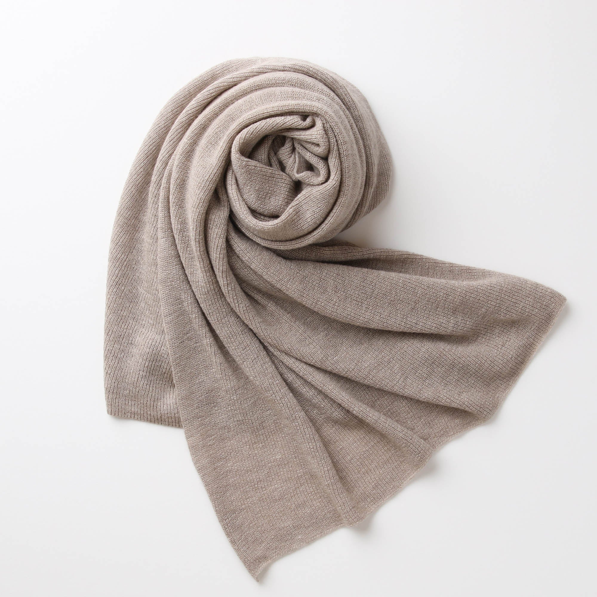 カシミヤ混ニットショール(ブラウン)