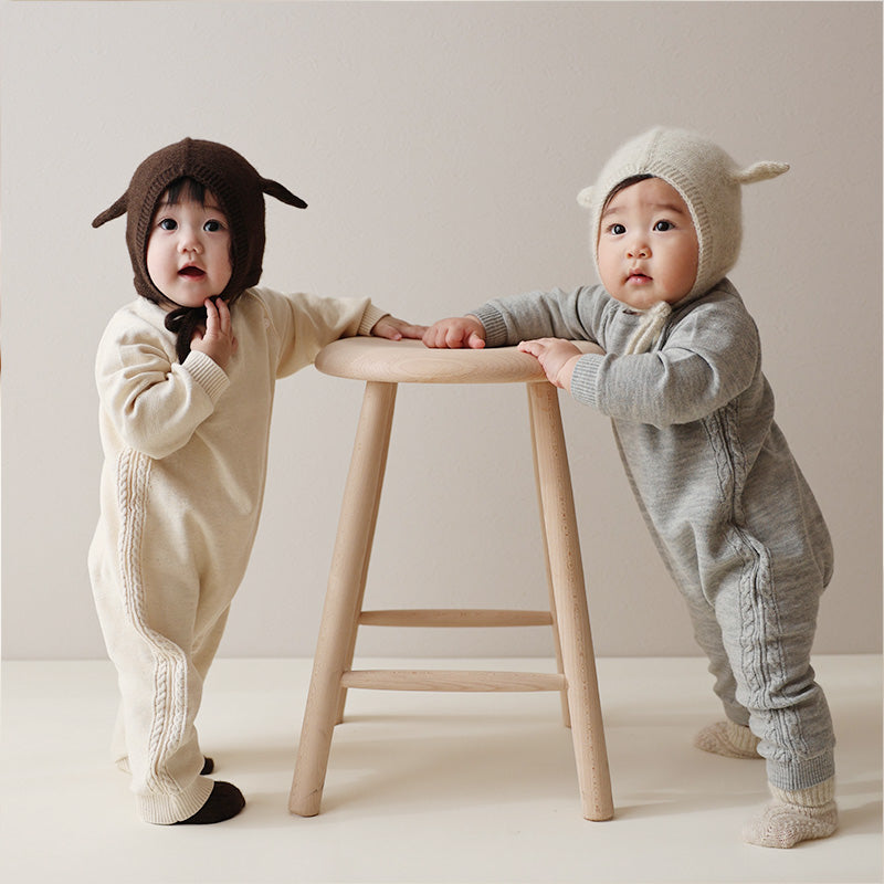 ラグランカバーオール 縄編み