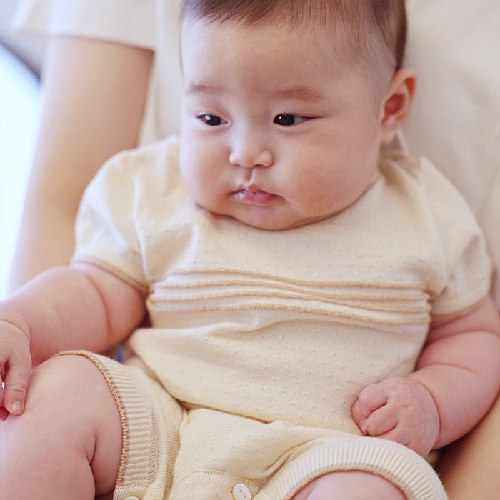 ハイゲージニット編み半袖ロンパース