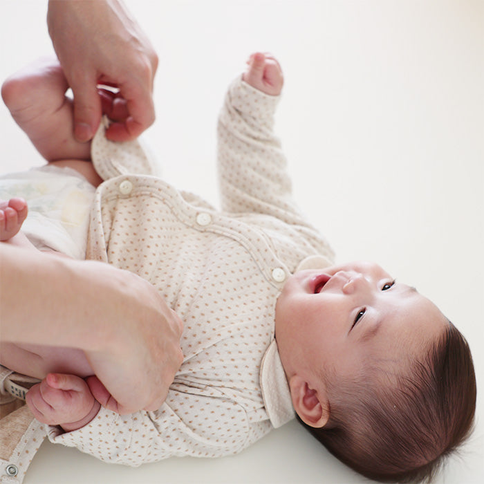 ドット柄衿付きカバーオール