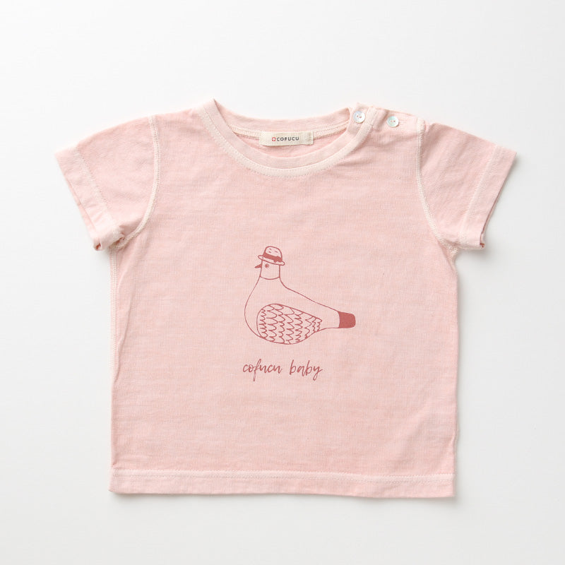 ベンガラ染めＴシャツ 鳩（春桜色）