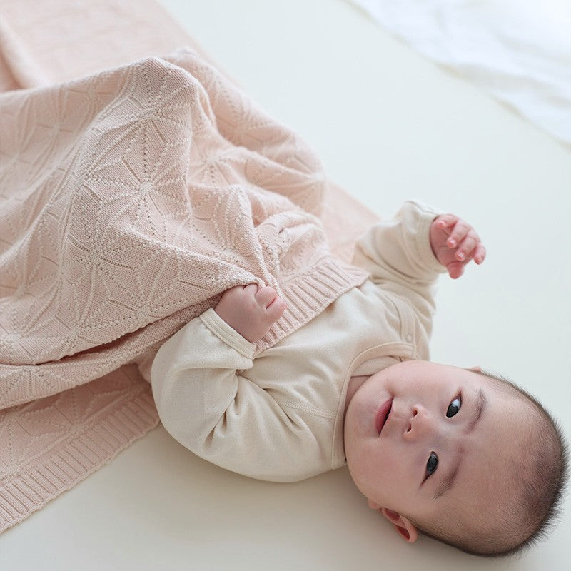 麻の葉柄ニットアフガンリバーシブル（さくらねずみ×生成）