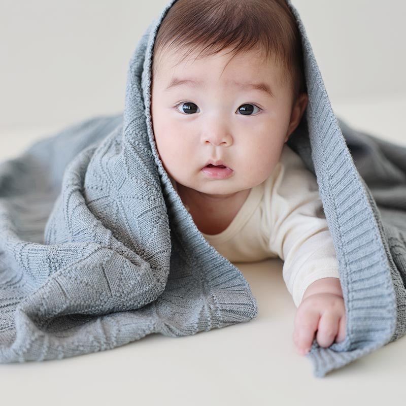 麻の葉柄ニットアフガン（紺青）