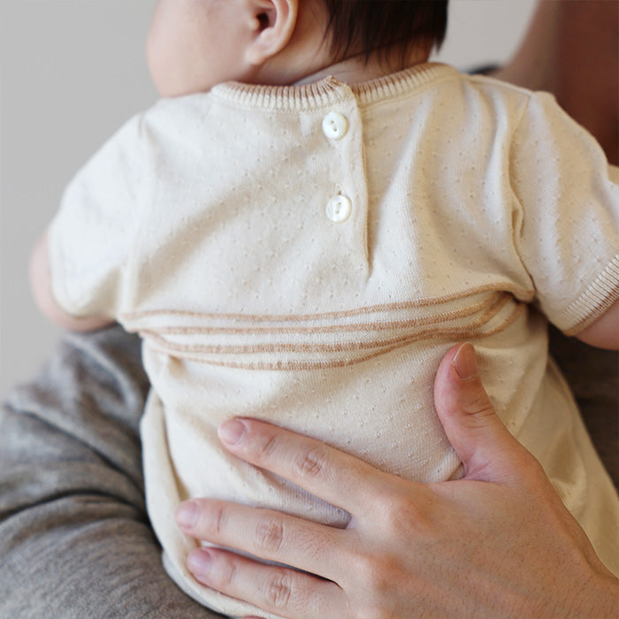 ハイゲージニット編み半袖ロンパース