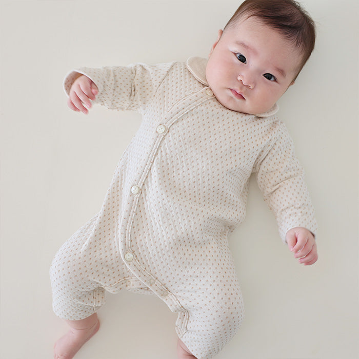 ドット柄衿付きカバーオール