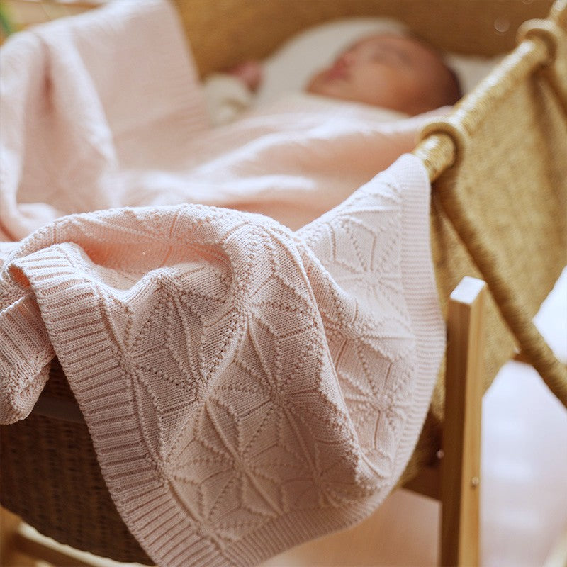 麻の葉柄ニットアフガン（さくらねずみ）