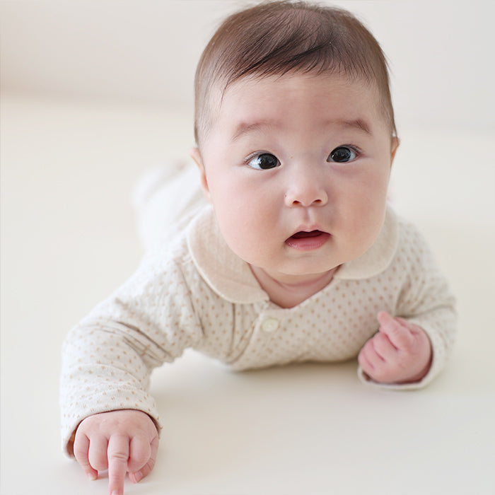 ドット柄衿付きカバーオール