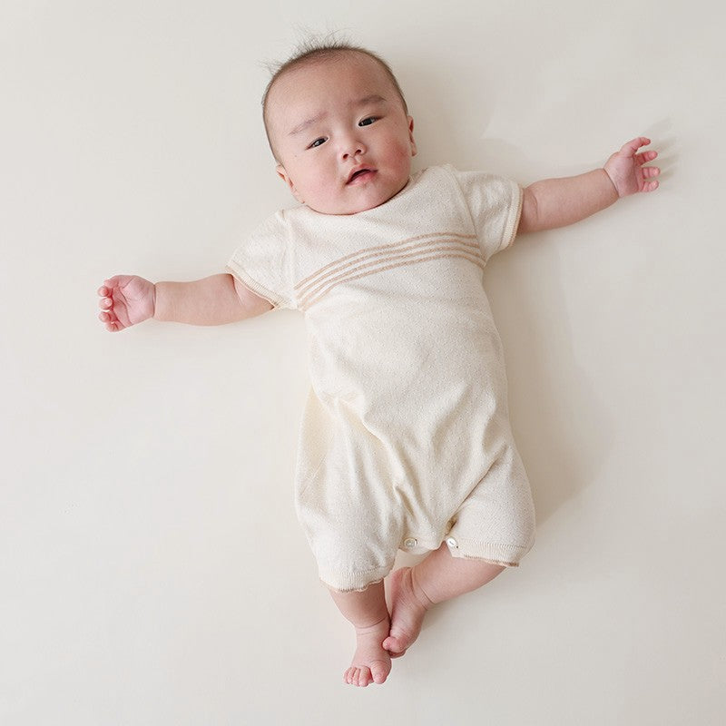 ハイゲージニット編み半袖ロンパース