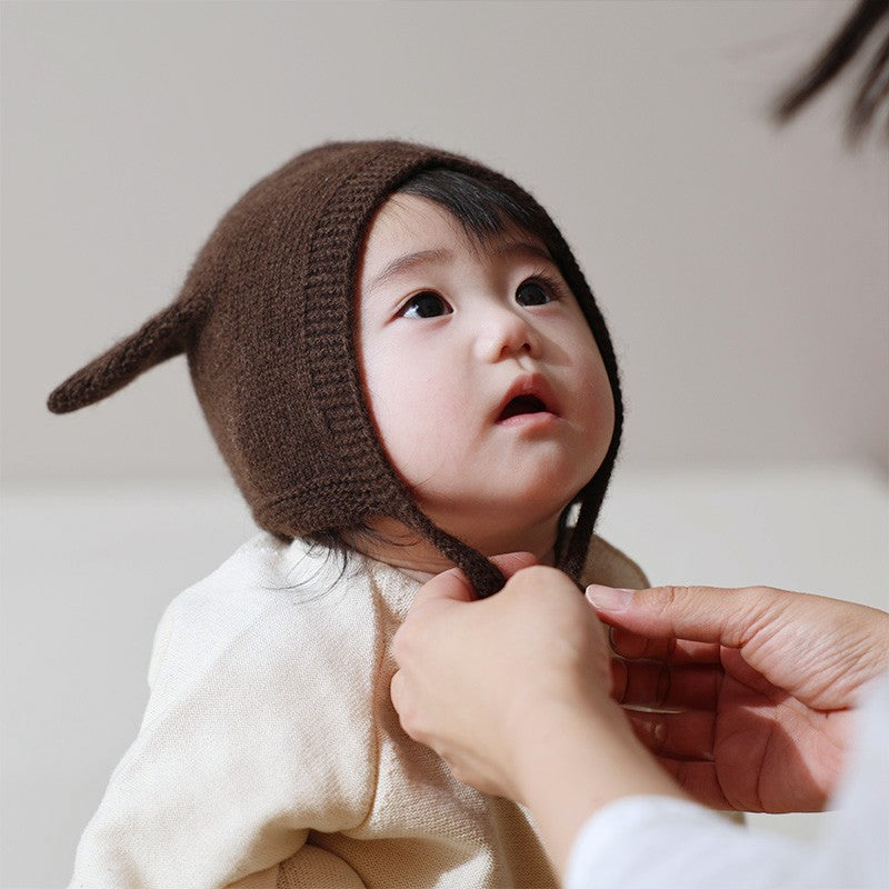 こひつじ帽子とブーティのセット（チョコレート）